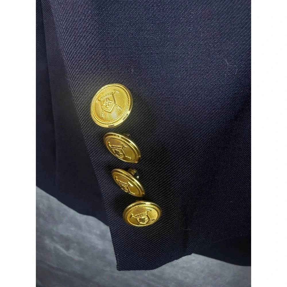 Lauren Ralph Lauren Blazer Navy Blue Gold Crest‎ Buttons Preppy Jacket 42 Long